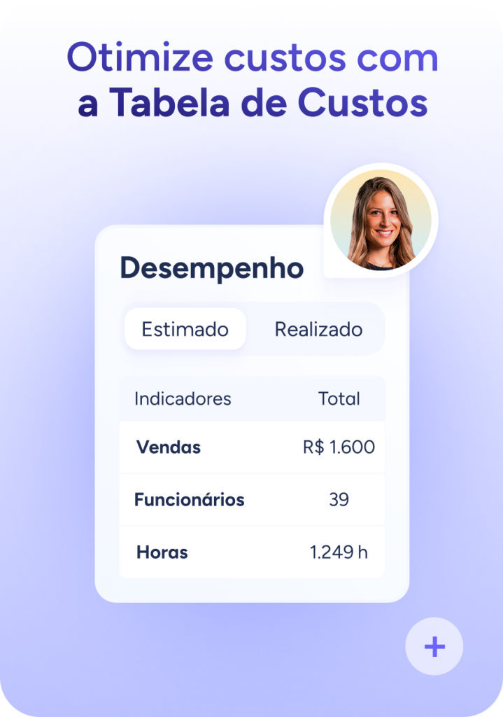 Tabela de custos com indicadores de desempenho