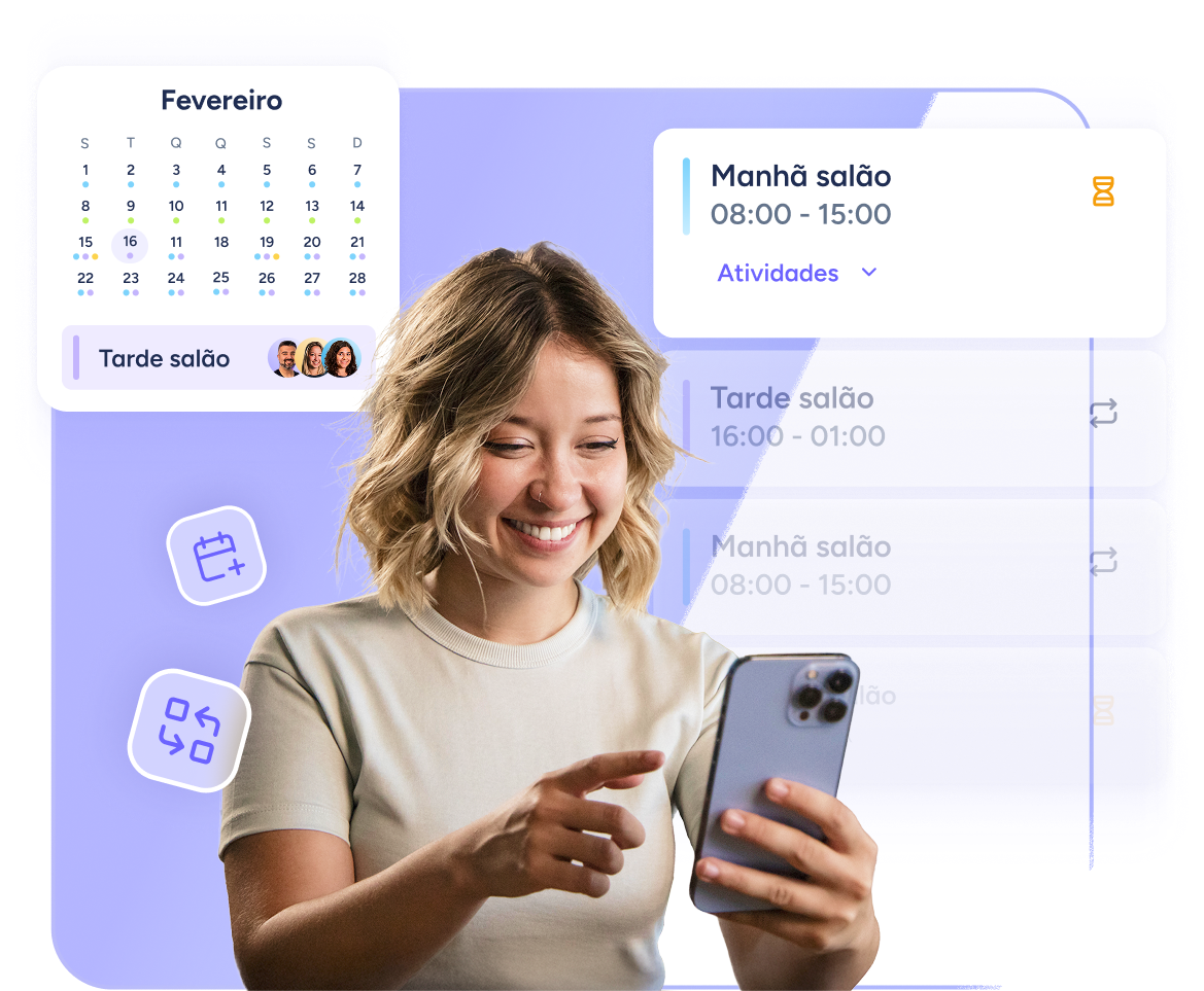 Turnos Sesame Menina usando seu celular ver compartilhar seus turnos